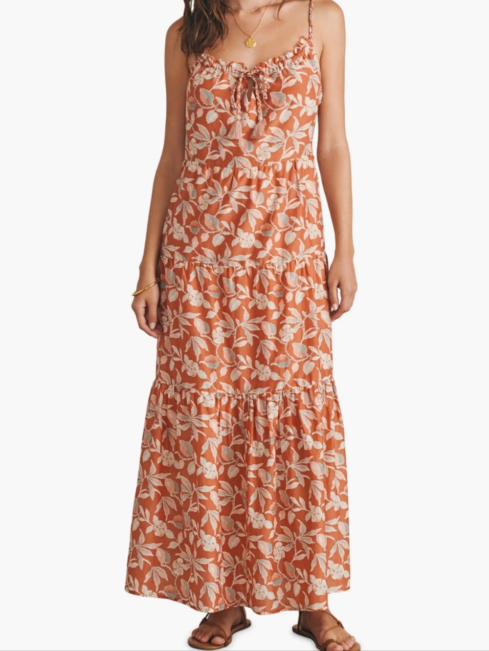 Faherty Silk Coral and White Floral Maxi Dress, Nwot Size Small